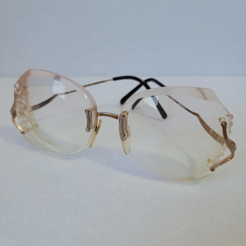 VTG Marcolin Italy Faceted Rimless Clear Glasses 80s Luxury Butterfly Beveled